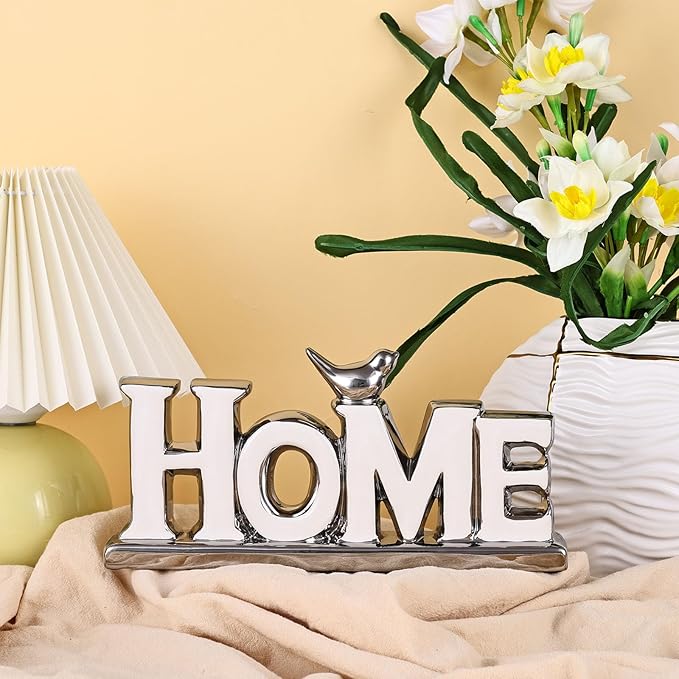 Love Sign Decoration,White and Silver Love Signs for Home Decor,Bird Sculpture Personalized Love Decor,Chrome Style Figurine Decorative Ornaments for Living Room,Bedroom,Desktop (Home, White+Silver)-Ruum Studio Home