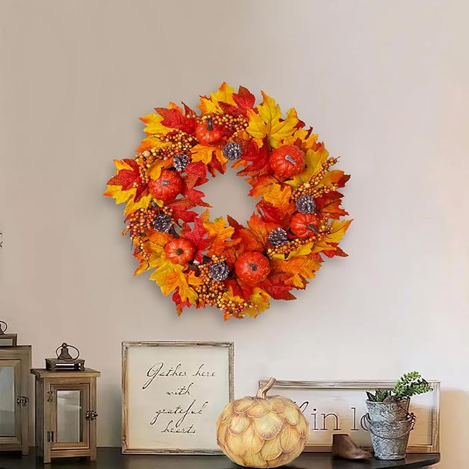 DiliComing Fall Wreath Front Door Wreath - 20 inch Fall Wreaths for Front Door, Autumn Wreaths with Pumpkin Maple Leavses for Indoor Outdoor Outside, Home Decor for Thanksgiving Harvest-Ruum Studio Home