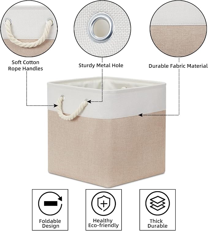 Bidtakay Fabric Storage Baskets for Organizing Beige 13 Inch Collapsible Square Baskets 3 Pack Organization Bins Large Cube Storage Bins Closet Baskets for Shelves Clothes-Ruum Studio Home