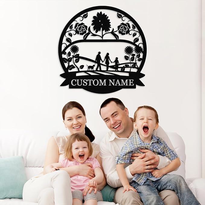 Personalized Family Name Sign, Custom Family Signs Metal Wall Decor, Family Wall Art, Metal Signs Customized, Family Wall Decor for Living Room, Rustic Hanging Decoration Sign, Housewarming Gifts-Ruum Studio Home