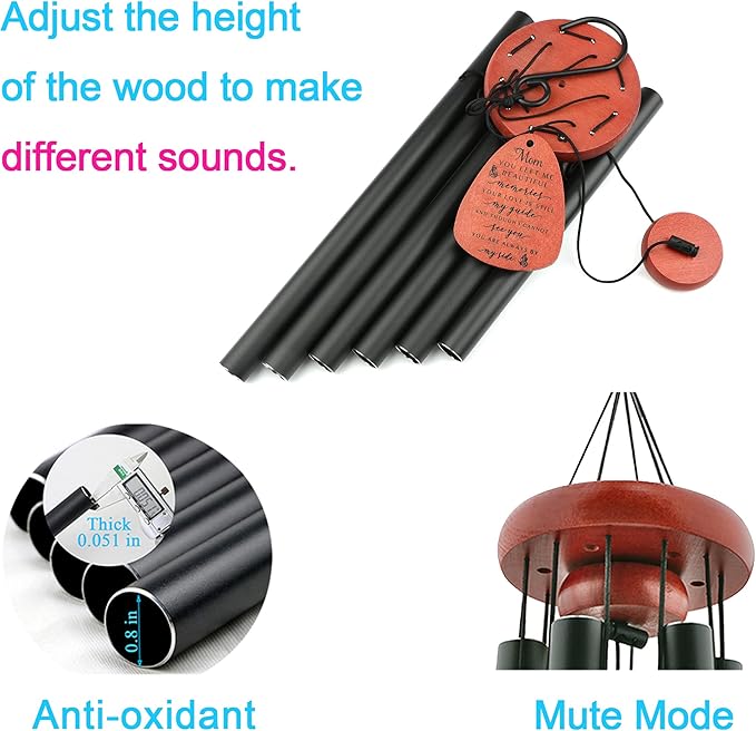 Memgift Memorial Wind Chime for Loss of Mom - Solid Beech Wood Sympathy Gift - Outdoor Bereavement Wind Chime for Mother - Garden & Patio Remembrance of Loved One 32 Inch-Ruum Studio Home