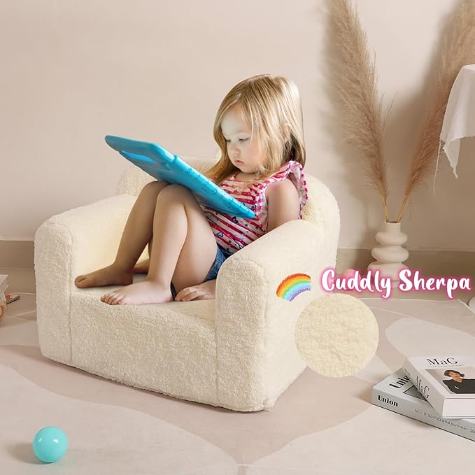 Kids Snuggly-Soft Sherpa Chair, Cuddly Toddler Foam Chair for Boys and Girls, Cream-Ruum Studio Home