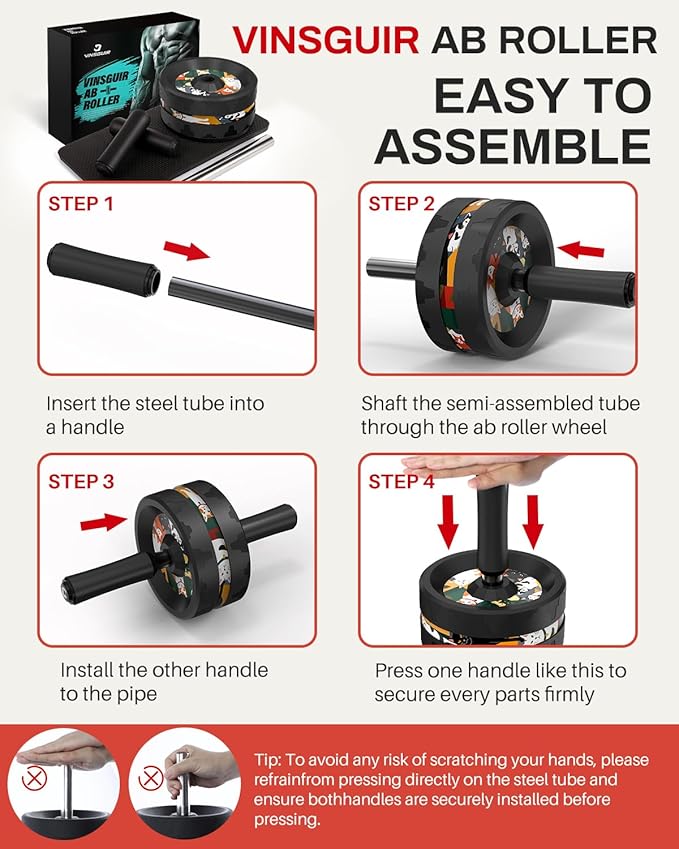 VINSGUIR Ab Roller Wheel, Abs & Core Workout Equipment for Home Gym with Knee Pad Accessories, Abdominal Wheel for Full-body Strength Training-Ruum Studio Home