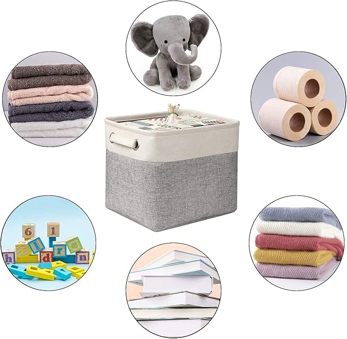 Kntiwiwo Foldable Storage Bin Collapsible Basket 12" x 10" x 9.5" Cube Storage Organizer Bins with Dual Carry Handles for Home Closet Shelves Drawers Organizer, Set of 3, Grey-Ruum Studio Home