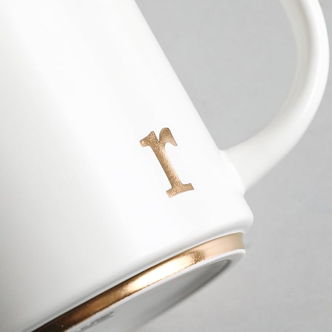 COLLECTIVE HOME - Monogram Ceramic Mugs, 15 oz Golden Initial Coffee Cups, Elegant Alphabet Tea Mugs, Elegant Personalized Mug with Gift Box, Luxurious Cups for Office and Home (r)-Ruum Studio Home