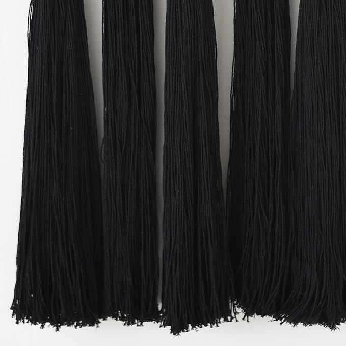 Macrame Wall Hanging Black Sphericity Cotton Tassels Textile Hanging Geometric Yarn Wall Art for Bedroom Living Room Decor 15.7" W x 39" L-Ruum Studio Home