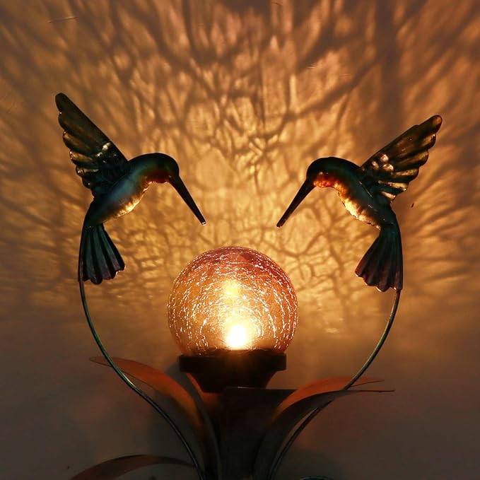 VCUTEKA Solar Lights Outdoor Metal Garden Stake Waterproof Crackle Glass Globe Garden Decor Hummingbird for Pathway, Lawn, Patio, Yard-Ruum Studio Home