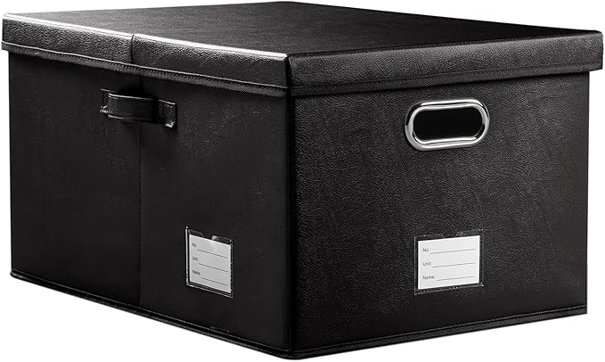 PRANDOM Collapsible Storage Box with Lid [1-Pack] Leather Fabric Foldable Storage Bin Organizer Container Basket Cube with Cover for Home Bedroom Closet Office Nursery Black (22.8X15.7X11.8)-Ruum Studio Home