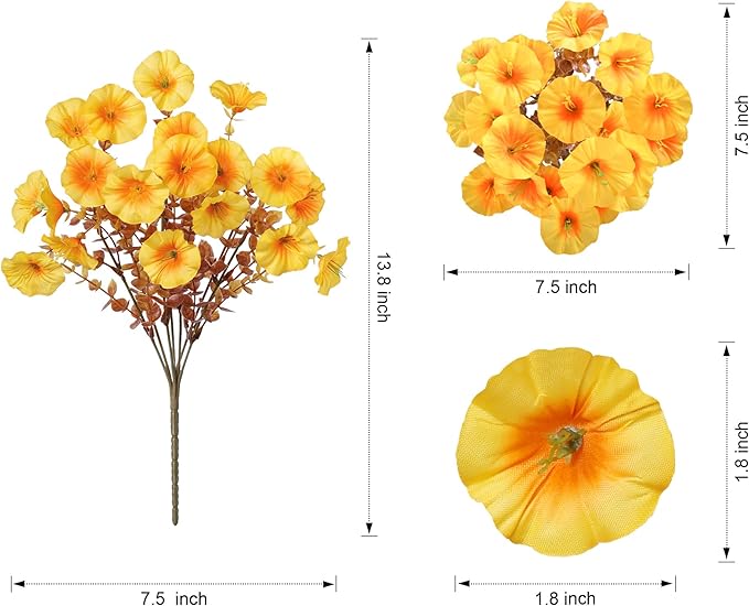 Artificial Mums for Outdoors Fake Fall Flowers Plants for Autumn Decoration, 12 Bundles Silk Morning Glory with Eucalyptus Look Real UV Resistant Faux Mums for Outside Planters Yard Patio Porch, Mix-Ruum Studio Home