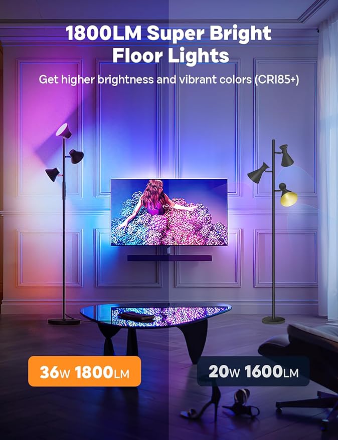 RGBCW Floor Lamp, 36W Bright Color Changing Lamp, Modern Stepless Dimmable LED RGB Floor Lamp with Remote & Touch Control, Standing Lamp for Living Room, Game Room, Bedroom-Ruum Studio Home