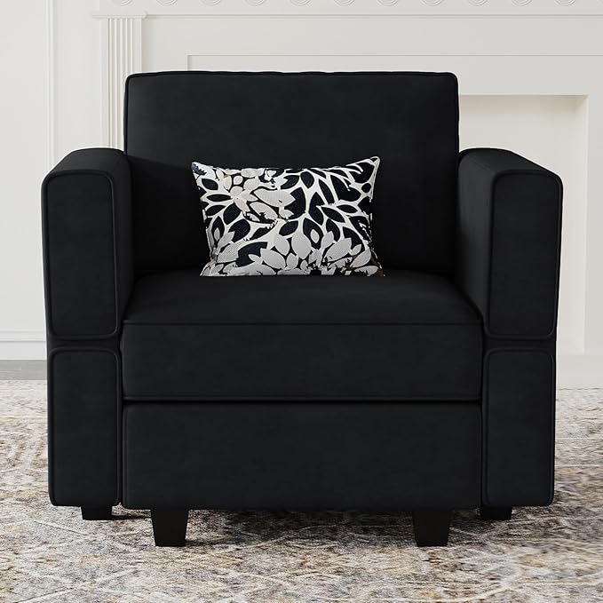 Belffin Modular Sectional Arm Accent Chair with Storage Seat Velvet Armchair Single Sofa Club Chair Black-Ruum Studio Home