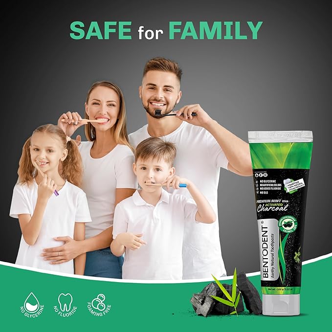 BENTODENT TOOTHPASTE Teeth Whitening Bentonite Clay & Activated Charcoal Toothpaste - Natural Teeth Whitening Toothpaste, No Fluoride & No SLS Vegan, 3.52 oz-Ruum Studio Home