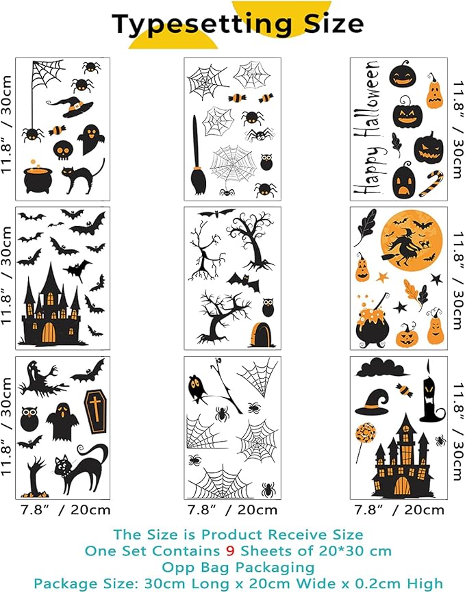 84 PCS Window Clings - Halloween Wall Stickers for Living Room, Pumpkins, Castles, Bats, Cats, Vampire, Witch Stickers, Household Decorative Murals, Party Supplies-Ruum Studio Home