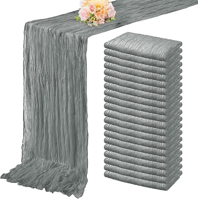 20 Pack Gray 10FT Cheesecloth Table Runner Rustic Gauze Fabric Cheese Cloth Table Runner for Wedding Bridal Baby Shower Table Decor 20 x 120 Inch Long Boho Sheer Birthday Party Table Decorations-Ruum Studio Home