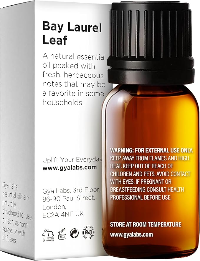 Gya Labs Bay Leaf Essential Oil for Diffuser - 0.34 Fl Oz - 100% Natural Bay Laurel Oil for Hair, Skin & Candle Making Scent-Ruum Studio Home