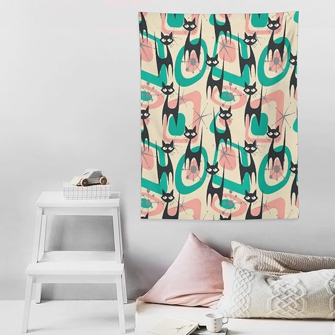 ICMOLYYENLO Boho Medieval Cat Tapestry, Abstract Atomic Starburst Geometric Aesthetic Art Wall Hanging For Bedroom Living Room Dormitory 60x80 Inches-Ruum Studio Home