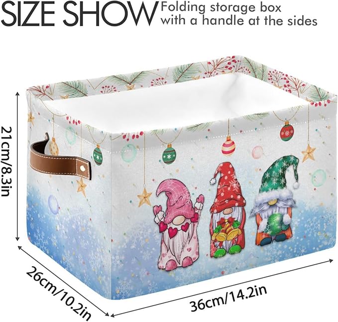 Storage Basket Gnomes Christmas Cube Storage Bins Organizer Bag Collapsible Closet Shelf Baskets with handle for Baby Cloth Pet Toy Book 14.2×10.2×8.3 IN-Ruum Studio Home