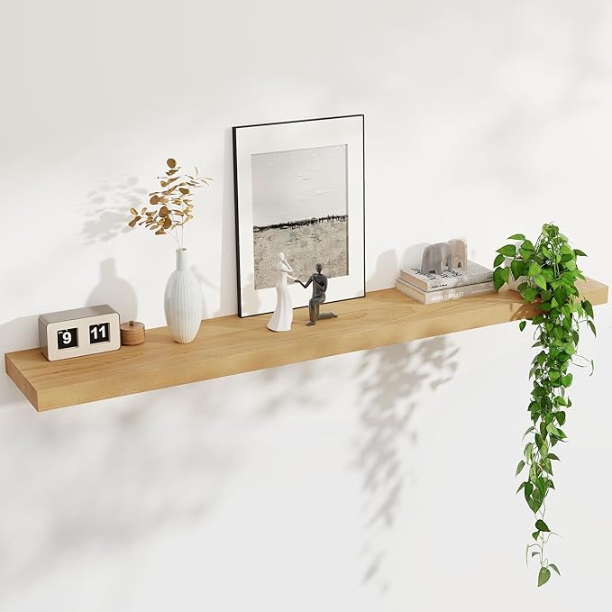 Floating Shelves for Wall, USA-Sourced Brich Wood 55 Inch Long Wall Shelves, Natural Wooden Mounted Picture Ledge Shelf, Nursery Book Storage Shelf Kids Bookshelf, Display Shelf for Bathroom-Ruum Studio Home