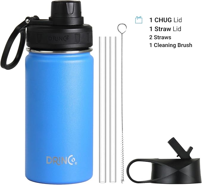 DRINCO Stainless Steel Water Bottle Spout Lid Vacuum Insulated Double Wall Water Bottle Wide Mouth (40oz 32oz 22oz 18oz 14oz) Leak Proof Keeps Cold or Hot (14 oz, 14oz Royal Blue)-Ruum Studio Home