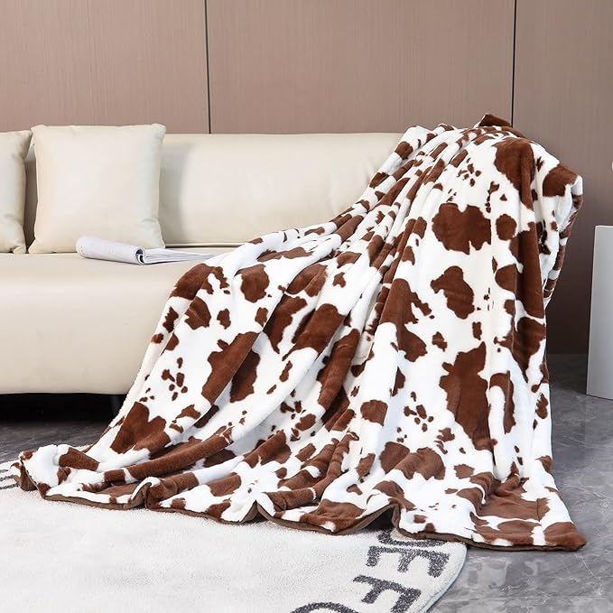 RYNGHIPY Cow Print Blanket for Sofa Couch Double Sided Flannel Animal Design Brown Throw Blanket (Brown, 51''x63'')-Ruum Studio Home