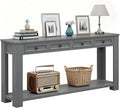 Solid Wood Console Table 63 in Long Sofa Table Entryway Table with 4 Drawers and Bottom Shelf for Hallway Living Room Couch Table,Fully Assembled,63" Tan-Ruum Studio Home