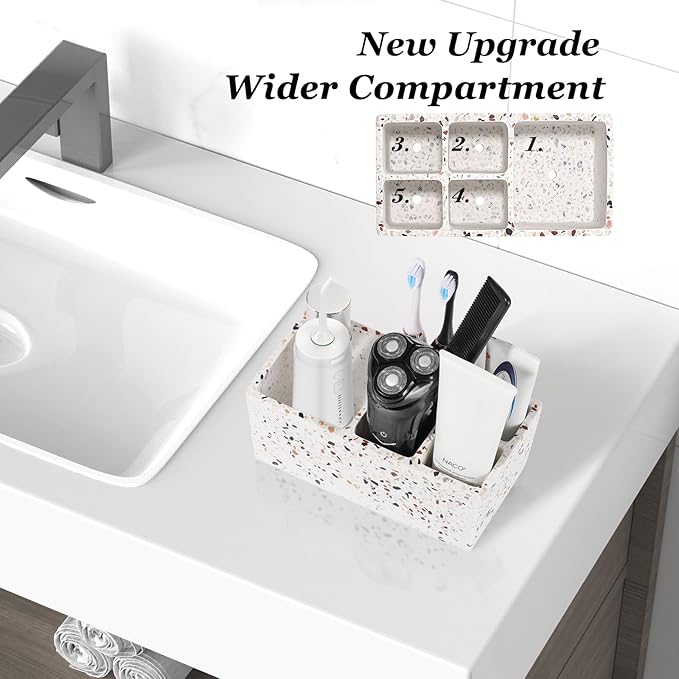 Luxspire Toothbrush Holder for Bathroom, 5 Slots Bathroom Counter Organizer Toothbrush and Toothpaste Holder, Bathroom Accessories for Restroom Bathroom, Terrazzo-Ruum Studio Home