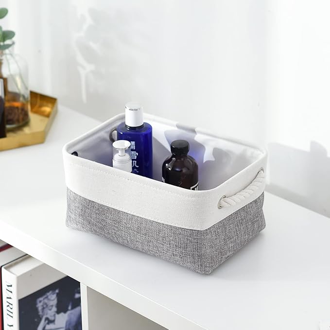 TheWarmHome Organization and Storage Basket for Shelves - 12x8x5.2 inch 1 Pack Fabric Storage Cubes, Collapsible Storage Bins for Closet Organizer Gift Cloth Toy (White & Grey)-Ruum Studio Home