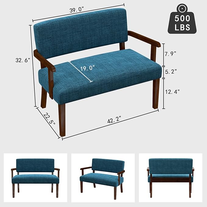 Accent Chair 2 Seat, Arm Chairs with Soft Seat and Armrests for Living Room, Love seat for Dining, Reading, and Waiting Rooms (Blue)-Ruum Studio Home