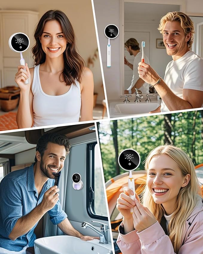 Upgraded UV Toothbrush Cleaner Holder Wall Mounted, Temracha Razor Electric Toothbrush Holder for Bathroom, LED Smart Screen, with Auto-Inductive Cover, Cleaning and 60-Degree Drying, for Home, Travel-Ruum Studio Home