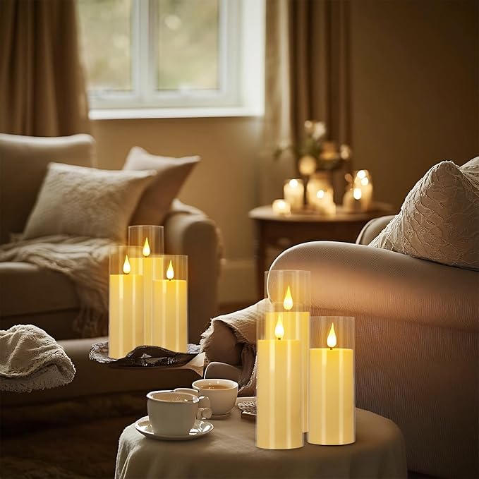 Set of 24 Flameless Led Battery Opeated (D2.2'' x H5''6''7'') Realistic Moving Wick Candles with 10-Key Remotes and Cycling 24 Hours Timer
