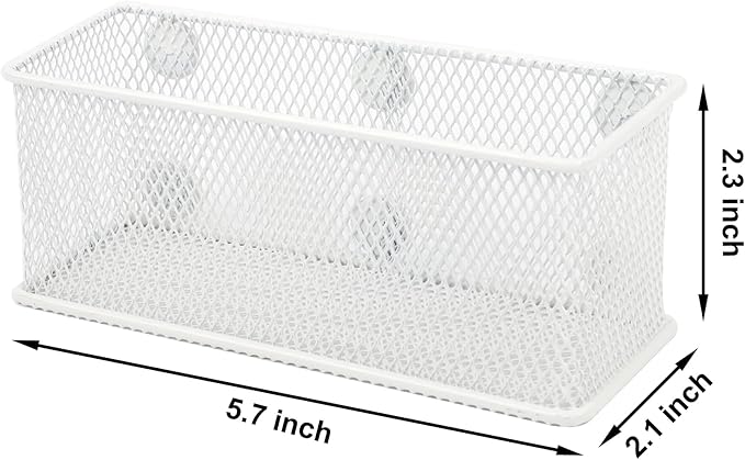 EASEPRES Magnetic Pencil Holder Set of 6 - Wire Mesh Storage Baskets Organizer with Strong Magnets - Perfect for Whiteboard, Refrigerator and Locker Accessories, White-Ruum Studio Home