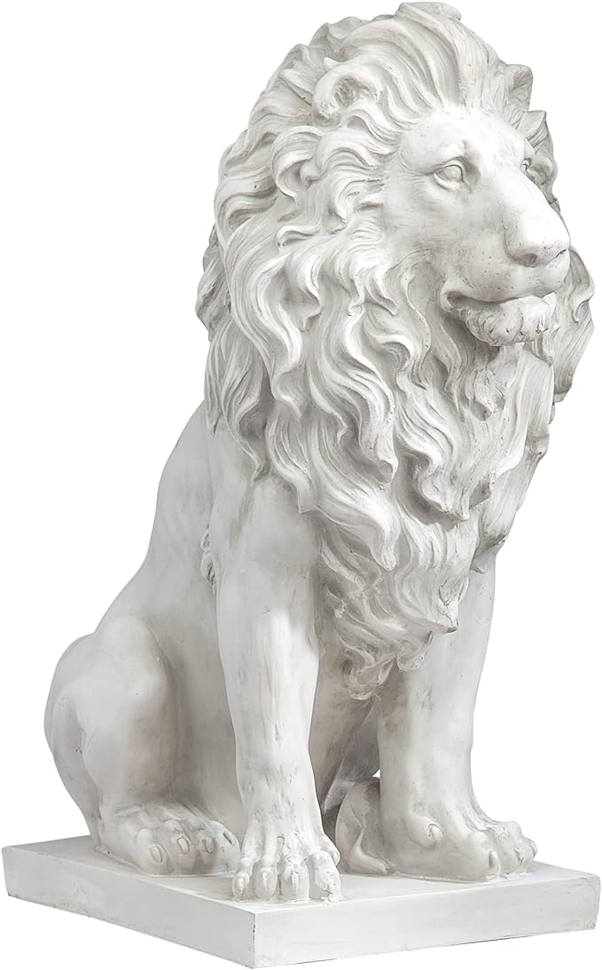 Design Toscano Lion of Florence Sentinel Indoor/Outdoor Animal Statue, 28 Inch Tall, Cast Stone Resin, Antique Stone Finish-Ruum Studio Home