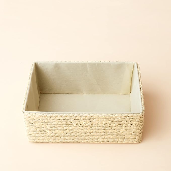 Storage Baskets Set 4 - Stackable Woven Basket Paper Rope Bin, Storage Boxes for Makeup Closet Bathroom Bedroom (Beige)-Ruum Studio Home