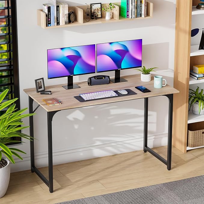PayLessHere | 47 Inch Computer Desk | Nature | Office Desk with Metal Frame, Adjustable Feet | Water-Resistant, Scratchproof Surface | Sturdy Writing Table for Home Office or Study | Pack of 1-Ruum Studio Home