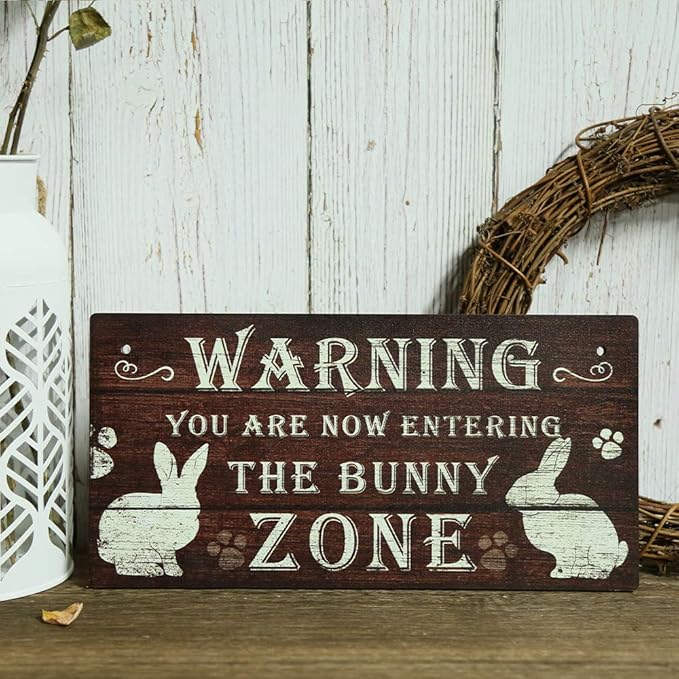 Putuo Decor Funny Rabbit Sign Bunny Rabbit Home Decor Gift Bunny Mom Bunny Lover 12 x 6 Inch (The Bunny Zone) Easter Decorations-Ruum Studio Home