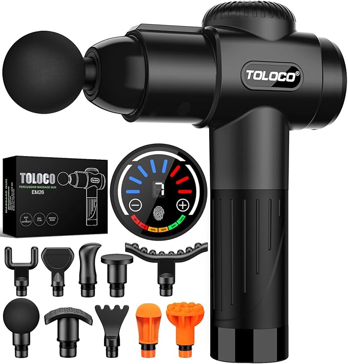 TOLOCO Massage Gun, Deep Tissue Back Massage for Athletes for Pain Relief, Percussion Massager with 10 Massages Heads & Silent Brushless Motor, Gifts for Fathers Day, Black-Ruum Studio Home