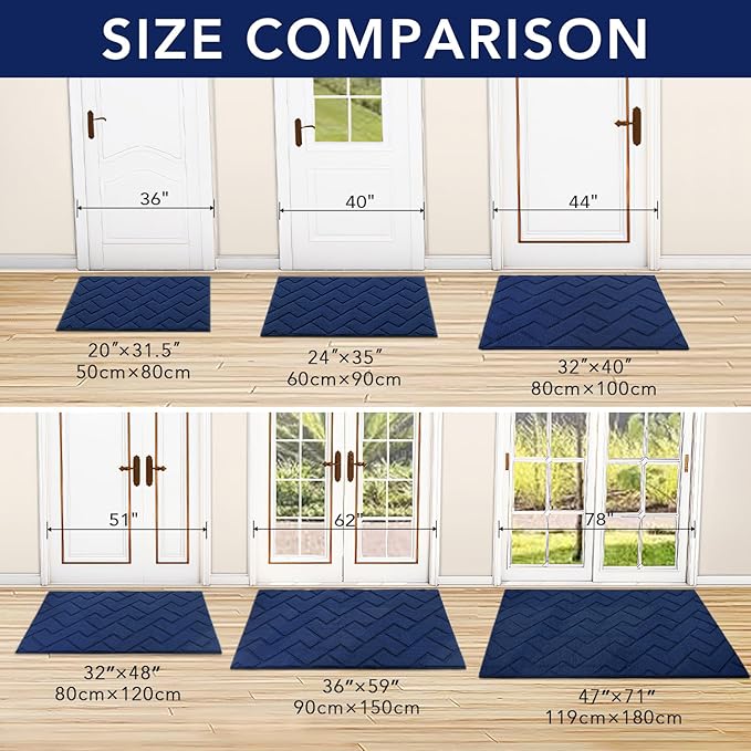 hicorfe Front Door Mat Outside Entrance,36"x59" Absorbent Muddy Dirt Resist Welcome Door Mats Outdoor Indoor,Stain and Fade Resistant,Non Slip Backing Entry Mat Doormat for Entryway(Navy Blue)-Ruum Studio Home