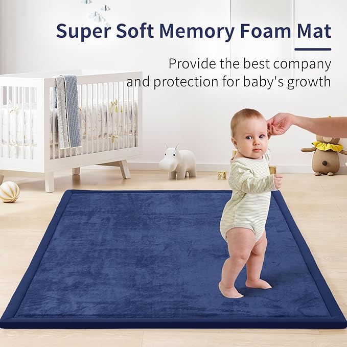 ACOMOPACK Baby Play Mat for Floor 1.3" Thick Memory Foam Play Mat 79"×157 Tummy Time Crawling with Non-Slip Bottom for Living Room,Nursery,Soft Velvet Playpen Mats for Kids,Infants（Royal Blue）-Ruum Studio Home