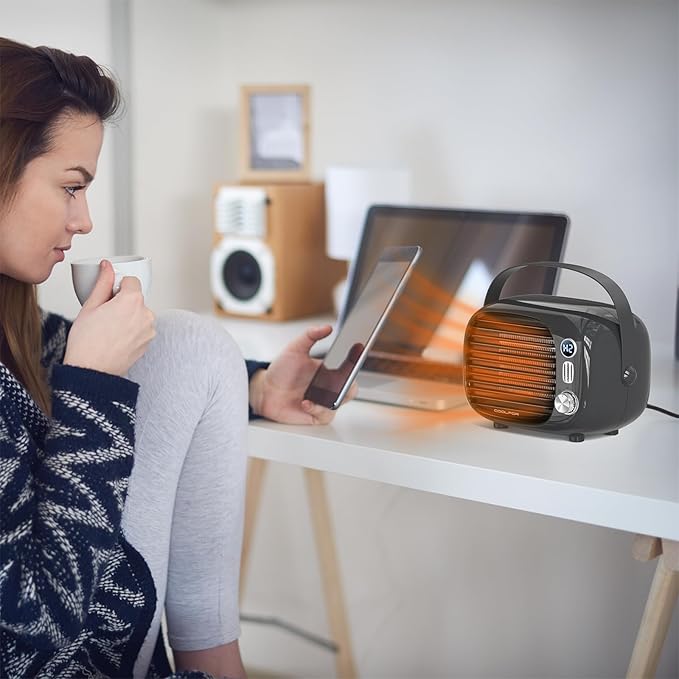 Space Heater, Small Desk Heater with High Output, Safe and Quiet Ceramic Desktop Heating Fan for Home Bedroom Office Desk Indoor Use(Grey)-Ruum Studio Home