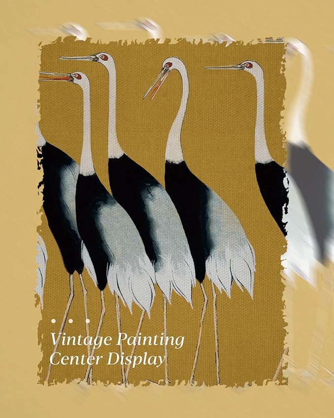 HUARCEY Gold Framed Vintage Wall Art for Living Room, Animals Painting Prints Shelf Decor for Kitchen, Aesthetic Bedroom Wall Art Decor, Christmas Gifts for Friends or Family (Seven Cranes 12"x16")-Ruum Studio Home