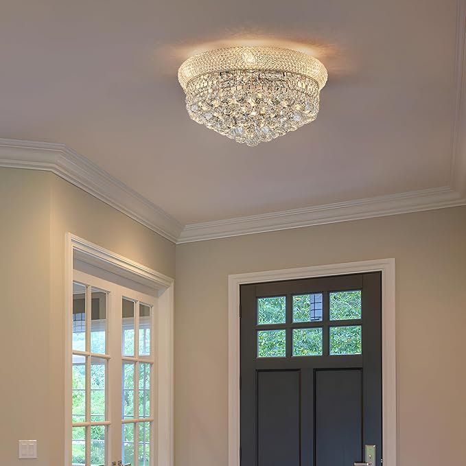 7-Light Crystal Flush Mount Chandelier Ceiling Light Fixture for Living Room Dining Room Bedroom Foyer Entryway Hallway Closet Bathroom (Chrome D18)-Ruum Studio Home