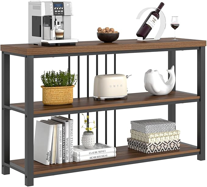 FOLUBAN Console Table for Entryway, Narrow Sofa Table with 3 Tier Storage Shelf for Living Room Hallway Behind Couch, Rustic Walnut-Ruum Studio Home