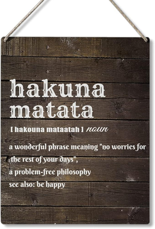 Qious Inspirational Gift Signs Hakuna Matata a Wonderful Phrase Meaning No Worries for the Rest of Your Days Wooden Hanging Sign Rustic Wall Art Home Decoration 10 x 8 Inches…-Ruum Studio Home