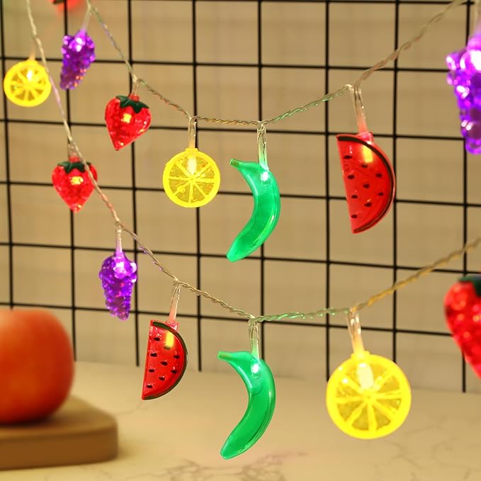 Couah [ 8 Modes & Timer ] 30 LED 16 Ft Summer Tropical String Lights Strawberry Grape Watermelon Lemon Banana Fairy Lights Battery Operated for Tropical Party Pool Beach Summer Decorations-Ruum Studio Home