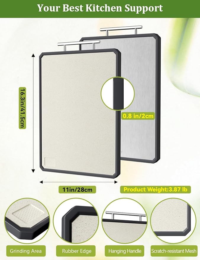 Titanium Cutting Boards for Kitchen, 2 in 1 Metal Cutting Board for Chopping Meat/Vegetables, Double Sided Pure Titanium&Wheat Straw PP Chopping Board, Food-Grade, Dishwasher Safe Large 16.3”×11-1 PC-Ruum Studio Home