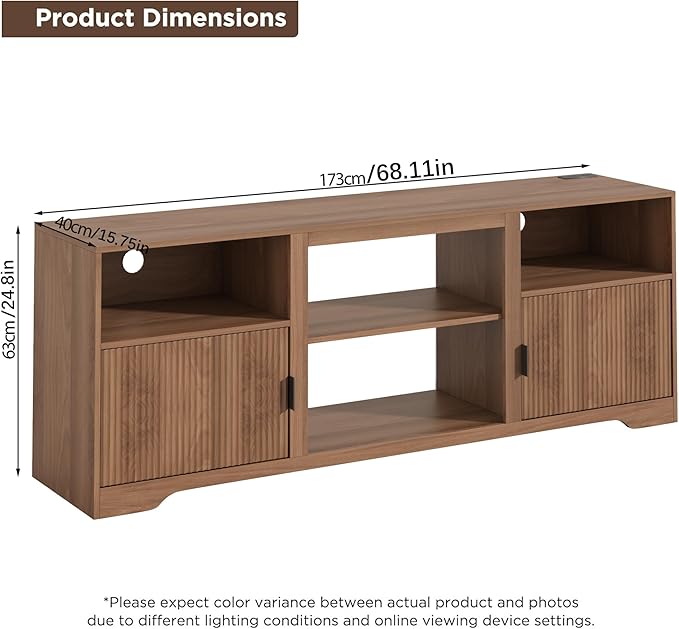 Fluted TV Stand for Tvs up to 80",Mid Century Modern TV Stand with Open Adjustable Shelf,Entertainment Center Wood TV Media Console with Cord Holes,TV Stand for Living Room Furniture Bedroom,Walnut-Ruum Studio Home