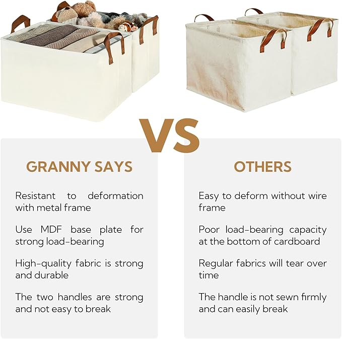 GRANNY SAYS Storage Baskets for Shelves, Closet Organizer Bins, Clothes Storage Bins with Metal Frame, Large Baskets for Organizing and Storage, Collapsible, Ivory, 2-Pack-Ruum Studio Home