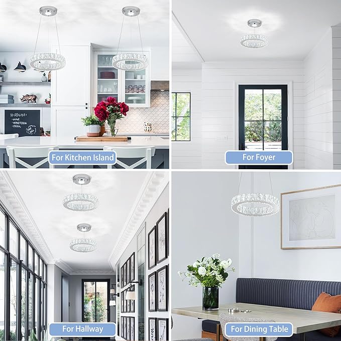 11.8" Crystal Chandelier LED Round Flush Mount Ceiling Light Fixture Modern Hanging Pendant Lighting Mini Ring Chandeliers for Dining Room Kitchen Island Hallway Bathroom (Cool White)-Ruum Studio Home