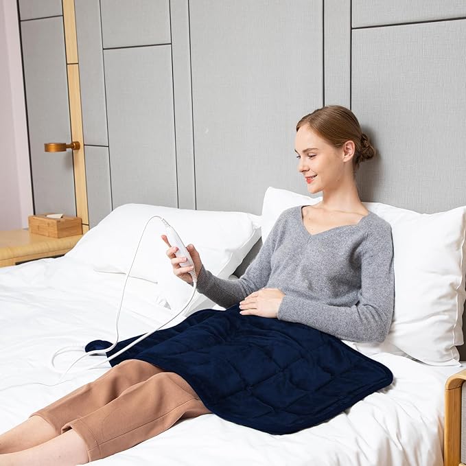 Ruqiji 17''x33'' Weighted Heating Pad, 5.2lbs with 12 Temperature Settings& Countdown Display, Pain Relief for Back/Neck/Shoulders/Abdomen/Legs, Birthday Gifts for Mom Dad Women Men (Navy Blue)-Ruum Studio Home