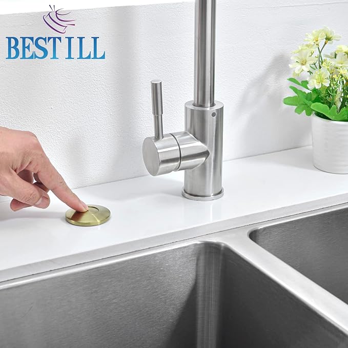 BESTILL Garbage Disposal Air Switch Kit - UL Listed, Brass 3.6" Long Push Button for Waste Disposer, Cordless Sink Top Switch Button, Brushed Gold, Compatible with all Garbage Disposals-Ruum Studio Home
